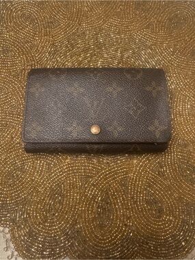 Louis Vuitton Brown Monogram Canvas Trifold Wallet with Gold Button